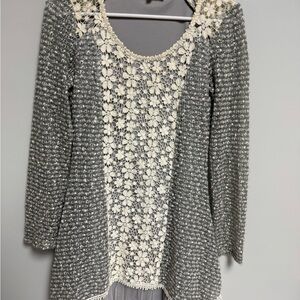 Bohemian Textured Gray and Cream Lace Top